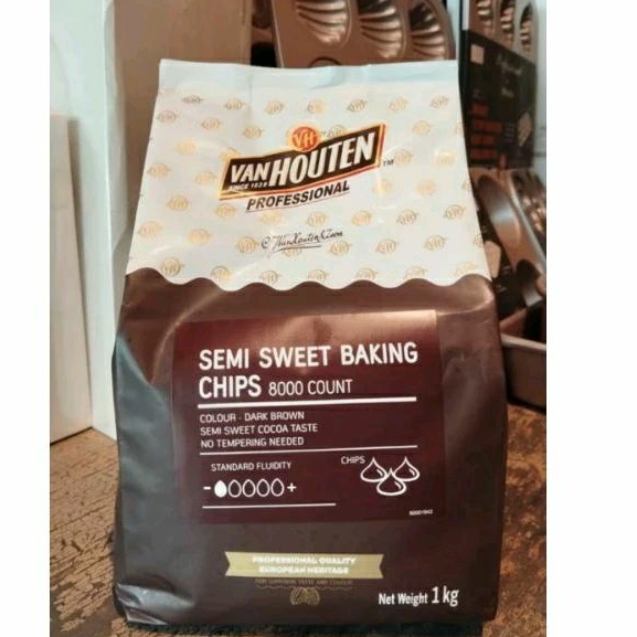

Van Houten Semi Sweet Baking Chips Chocolate Chips Compound Hitam Kemasan Repack 500gr