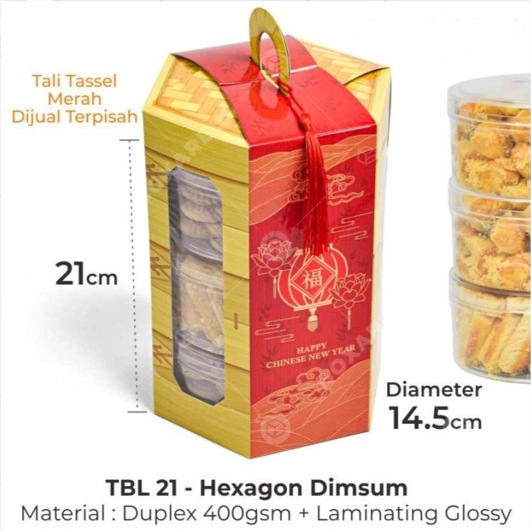 

(5 Pcs) Box Packaging Hmapers Imlek / Dus Toples Kue Kering 500gr TBL 21 CNY - HEXAGON DIMSUM