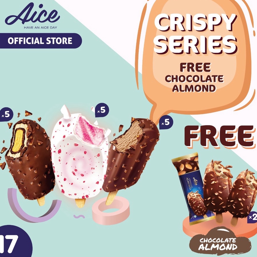 

VFPP0903 TERMURAH Paket Aice Ice Cream Crispy series free Chocolate Almond isi 17 pcs