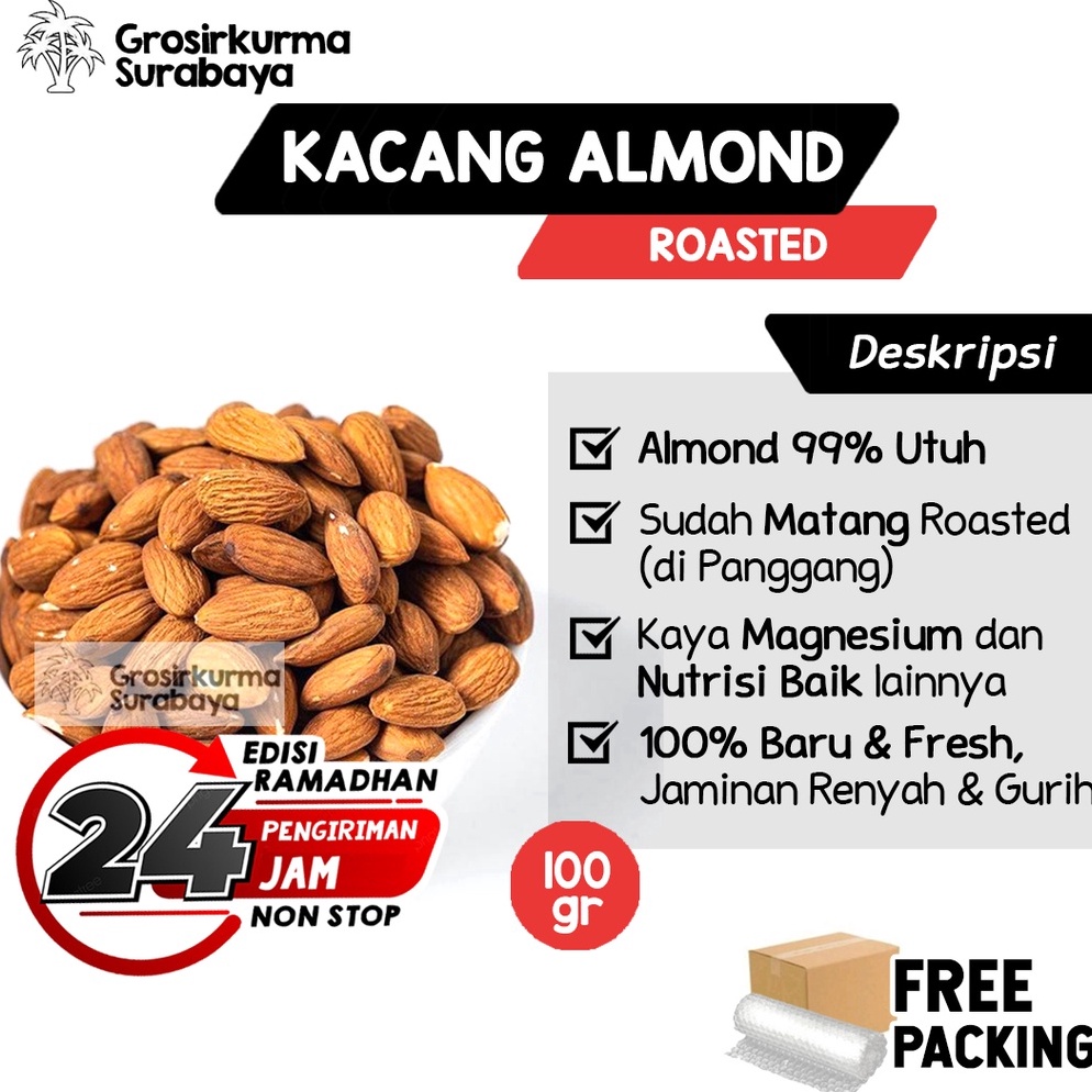 

[✢C64➤] Kacang Almond Kupas Panggang 100gr Jaminan Renyah Tanpa Kulit Untuk Snack Cemilan MPASI ASI Booster SALE now