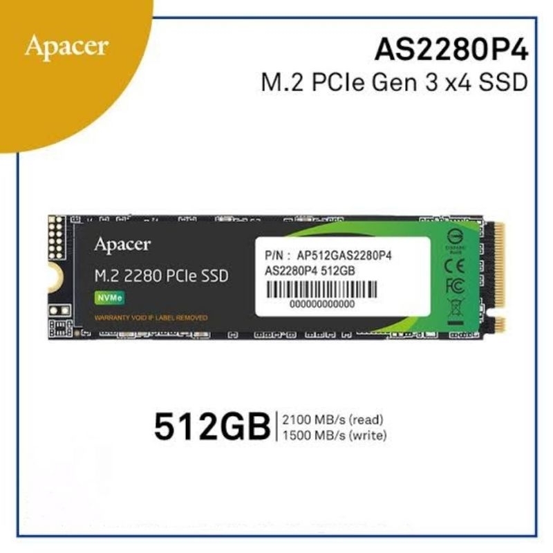 APACER M2 SSD 2280 AS2280P4 NVME 512GB GEN 3X4