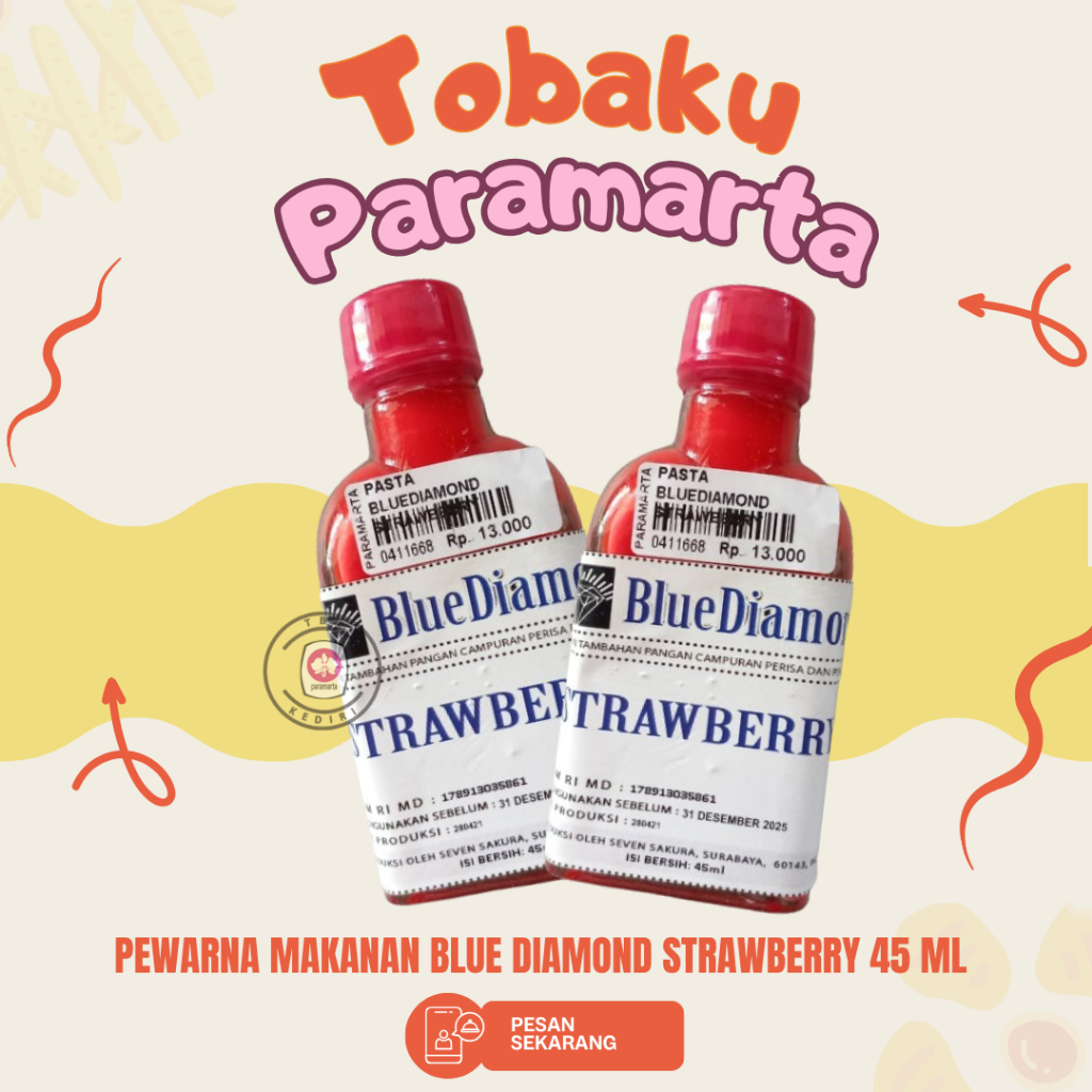 

PEWARNA DAN PERISA MAKANAN BLUE DIAMOND RASA STRAWBERRY 45 ML / PEWARNA DAN PERISA MAKANAN BLUE DIAMOND