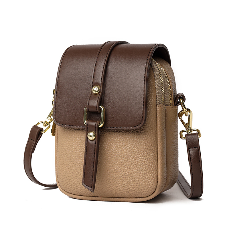 Tas Selempang Wanita Untuk Handphone Bahan Kulit PU Warna Hitam Moka Model Kasual Terbaru Tas Kecil 