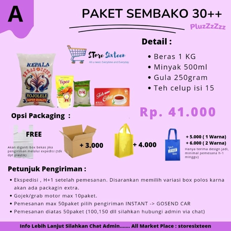 Terbaru dan terlaris PAKET SEMBAKO 30RIBU ++ A / Paket Sembako Murah By Storesixteen 