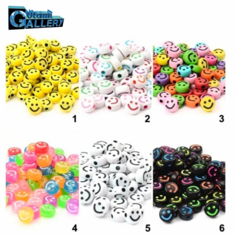 25pcs Manik Mote Smile Bulat Spacer Gelang Bahan Kerajinan Gelang DIY Lainnya 10mm