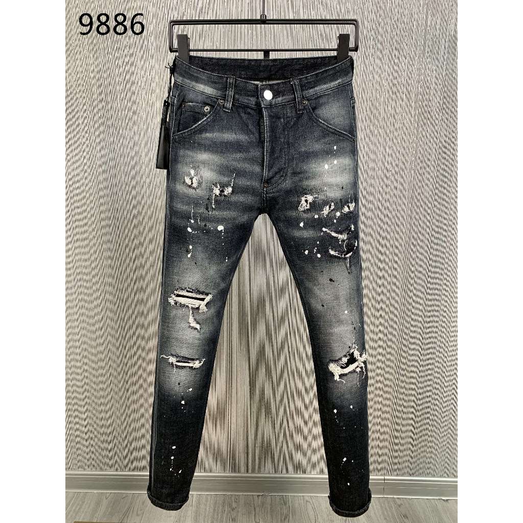 Celana Jeans Pria DSQUARED2 Celana Panjang Kasual Sobek Retro Jalanan Hitam Jalanan Tinggi Luntur Pu