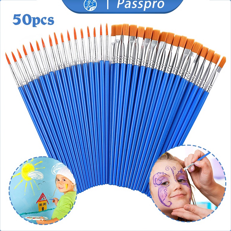 

Kirim Langsung 50PCS Kuas Lukis Akrilik Bulu Nilon Cat Air / Minyak Set Paintbrush Ujung Pointed Dan Flat - Artist Paint Brush RZ9