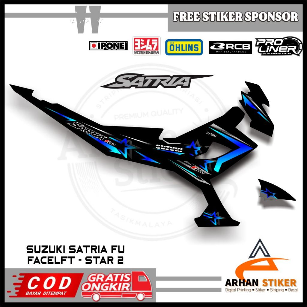 Jual Stiker Striping Satria Fu Facelift Motif Bintang Sticker Variasi