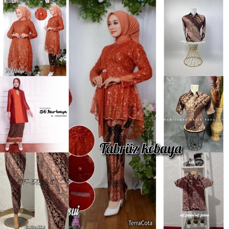 set kebaya couple  warna teracota  / couple kebaya terakota / kebaya dan batik merah bata / kebaya c