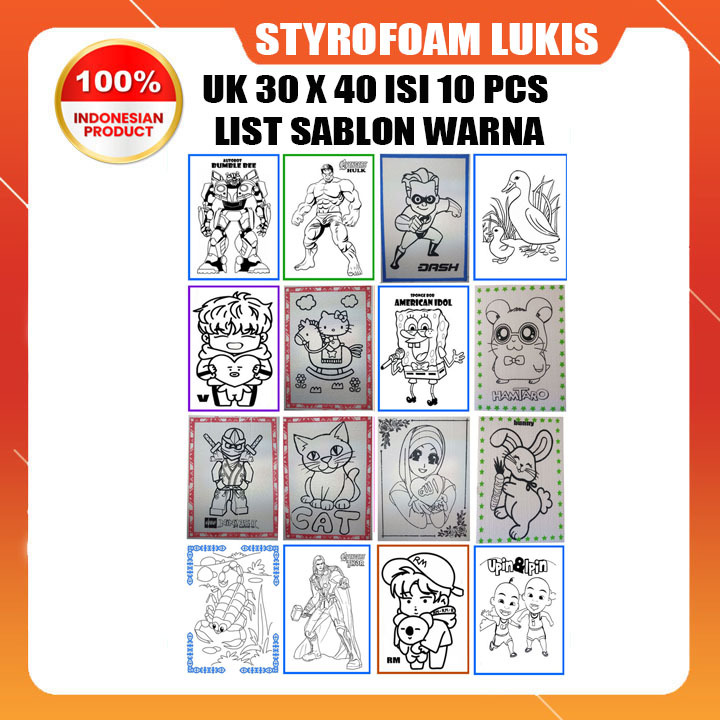 

Styrofoam lukis isi 10 lembar uk 30 x 40 variasi sablon warna