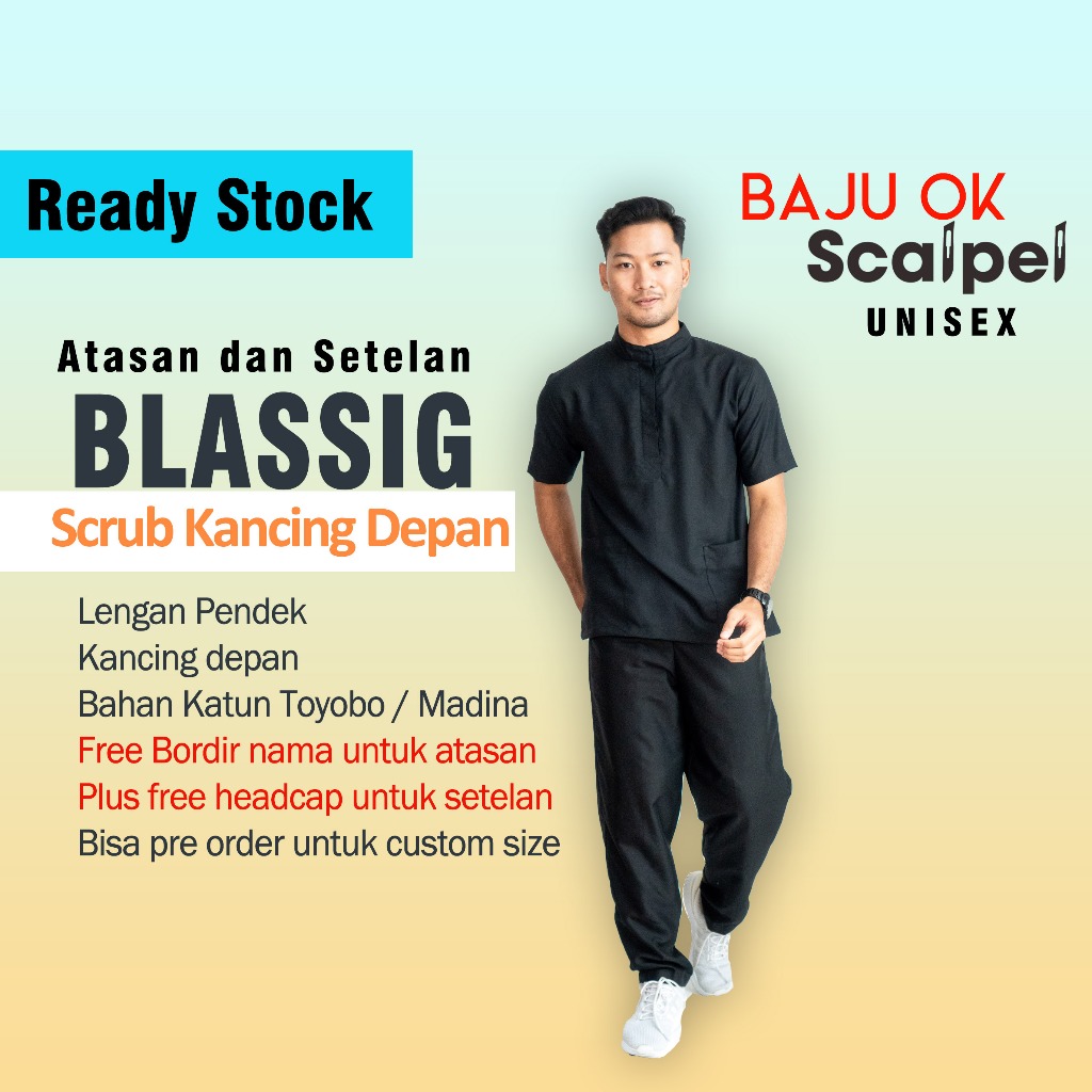 [FREE BORDIR NAMA] BLASSIG Scrub Medis / baju dokter / baju ok - UNISEX
