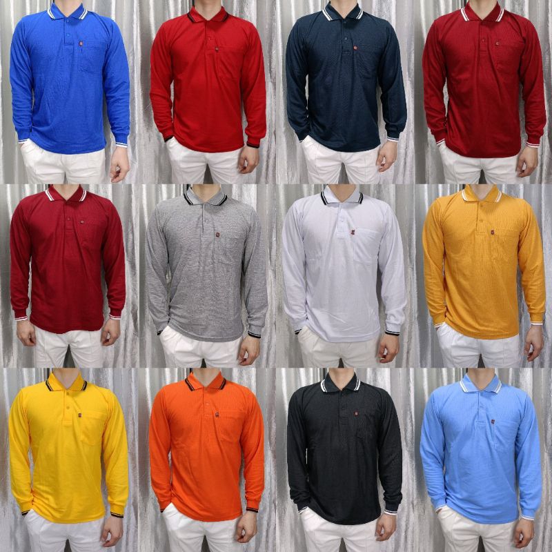 Kaos kerah pria dewasa lengan panjang NOVELI ada SAKU Uk L XL XXL