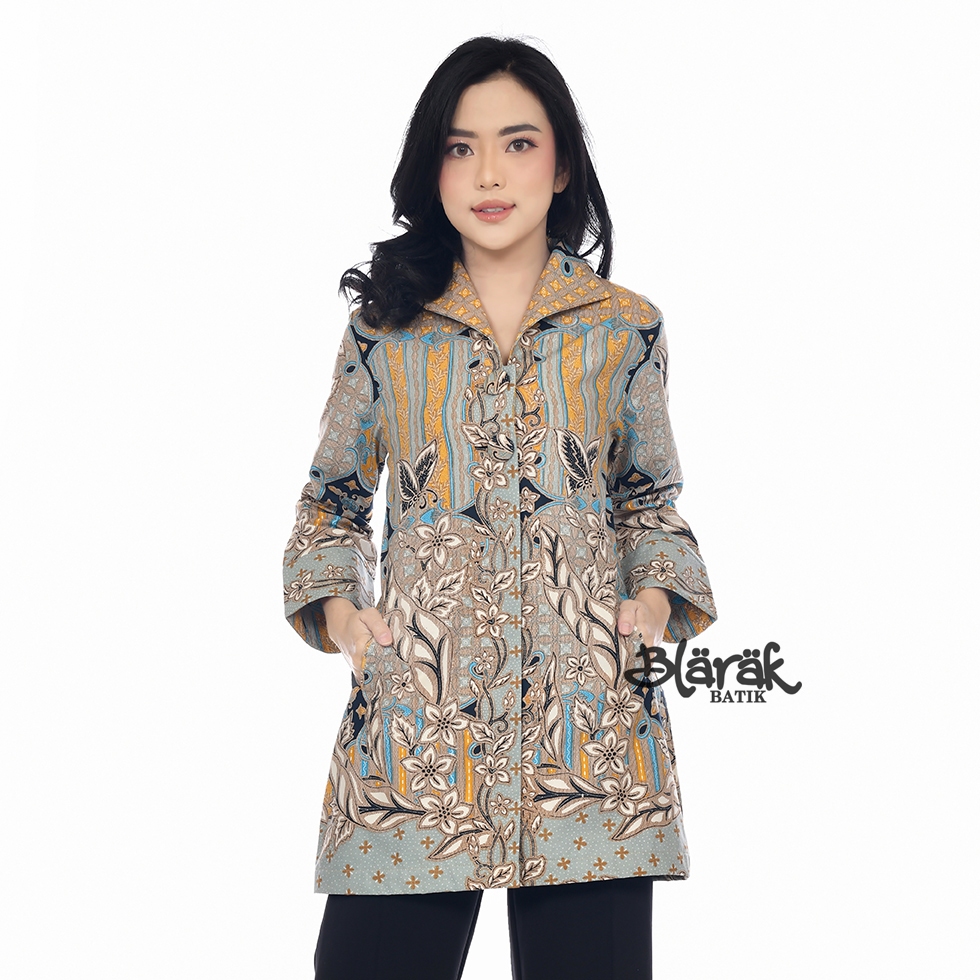 BLARAK - Tunik Batik Wanita Soft Lapis Trikot Gulshan Kuning Biru