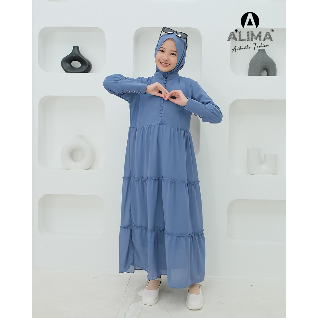 Gamis Anak Perempuan Syari Set Khimar Dress Kids Bahan Ceruty Babydoll Ukuran (M/L/XL) Usia 6-15 Tahun