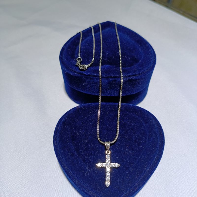 kalung italy kaca+liontin salib mata