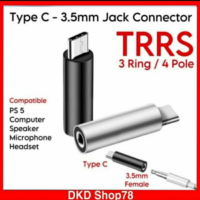 Connector Audio Type C Female To Jack 3.5mm Male 3 Ring/4 Pole 