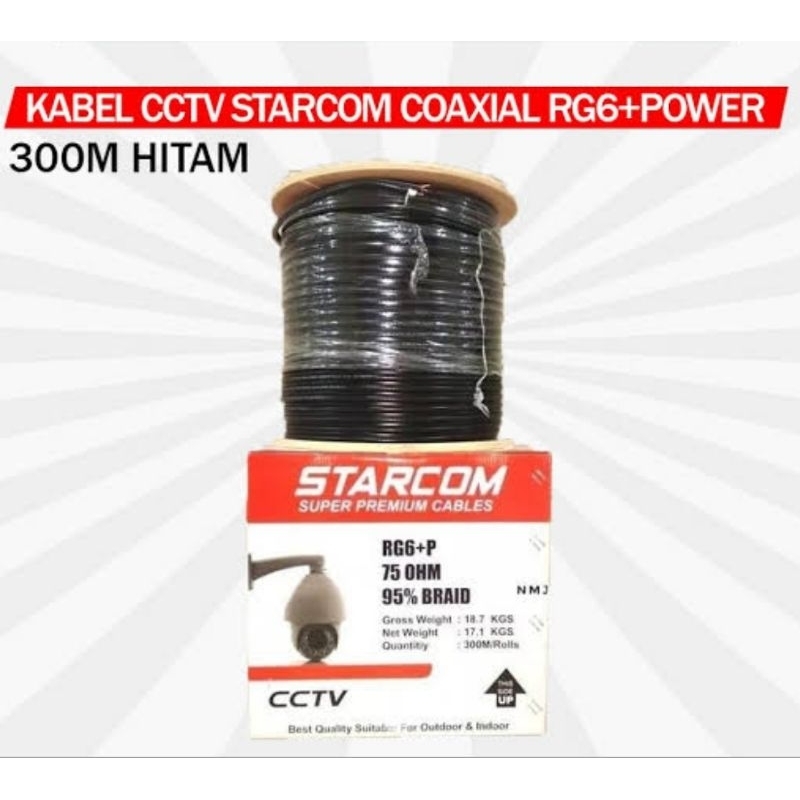 300 METER KABEL POWER CCTV RG6 STARCOM HITAM RG 6 COXIAL + POWER