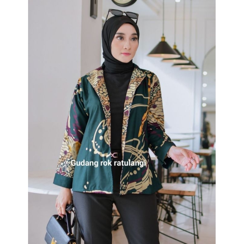 Blazer Wanita Cardigan Outer Batik Panjang Jumbo Ready