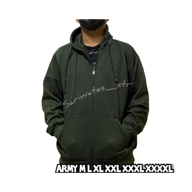 Sweater Hoodie Pria Jumbo Zipper Jaket Polos Big Size Wanita Army Sleting XXL XXXL XXXXL XXXXXL