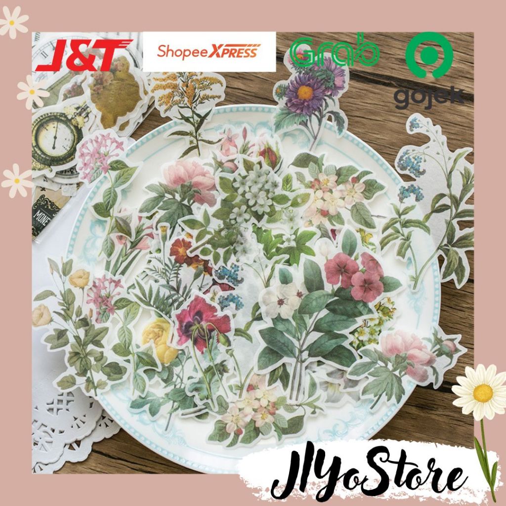 

60pcs Stiker Sticker Bujo Journal Jurnal Scrapbook Planner Bunga Klasik Vintage Aesthetic Lucu DIY