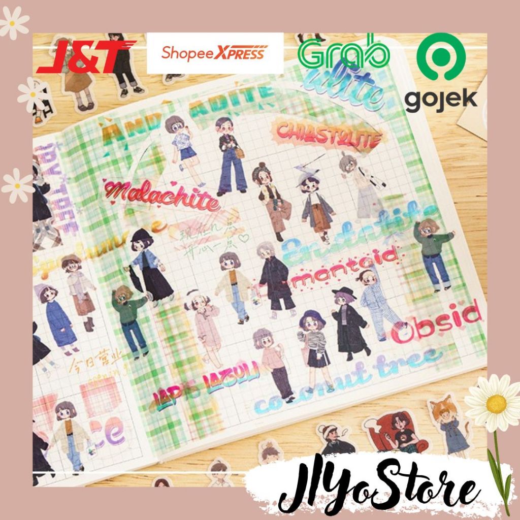 

10pcs Stiker Sticker Bujo Journal Jurnal Scrapbook Planner Diary Girl OOTD Kartun Aesthetic Lucu