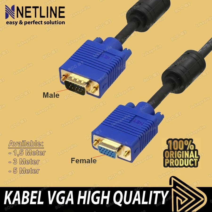 Cable vga extension Netline 3 meter 1080P for monitor led lcd tv - Kabel d-sub 15 pin db15 male female 3m