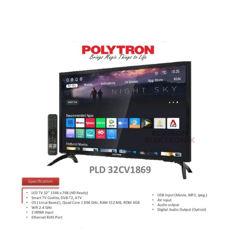POLYTRON LED EASY SMART DIGITAL TV 32Inch PLD 32CV1869