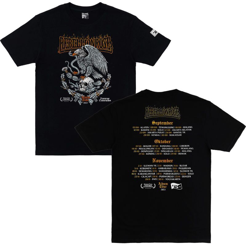 Rebellion rose  Punk Tourhcydtd T-shirt 24s Tebal Free stiker kaos Hitam Awet tahan lama