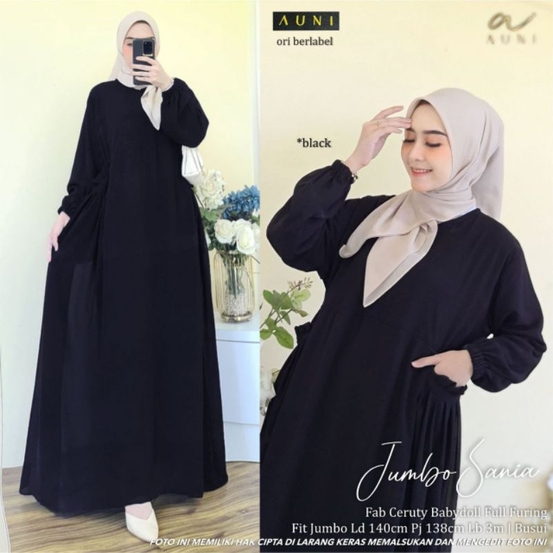 Jumbo sania dress / gamis jumbo bahan ceruty / dress pesta jumbo / gamis polos jumbo