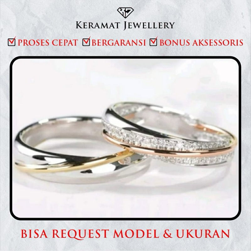 Cincin Kawin Couple Perak & Emas Putih - Bebas Request Model Cincin Custom By Keramat Jewellery - Fr