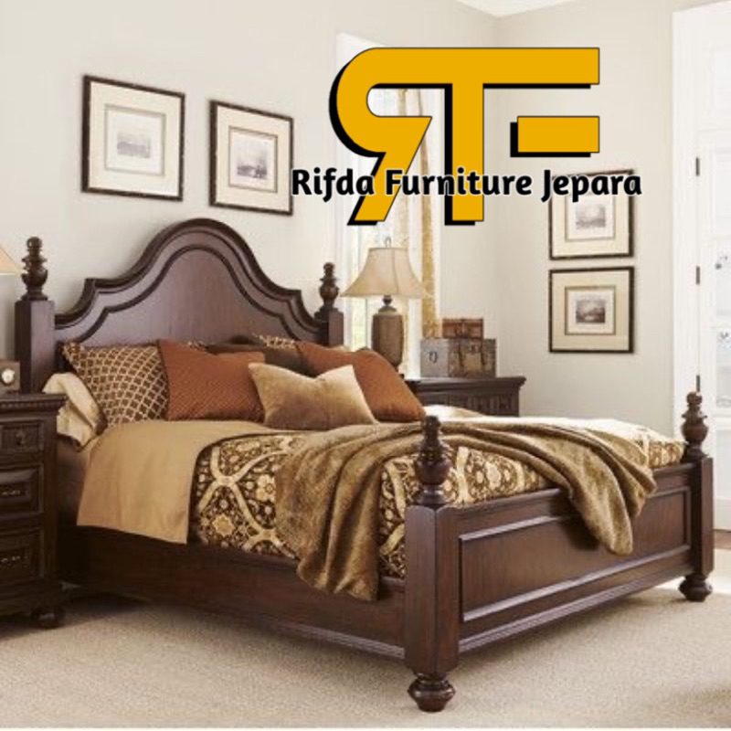 dipan tempat tidur jati kanopi peluru klasik modern - divan jati solid - dipan klasik jati