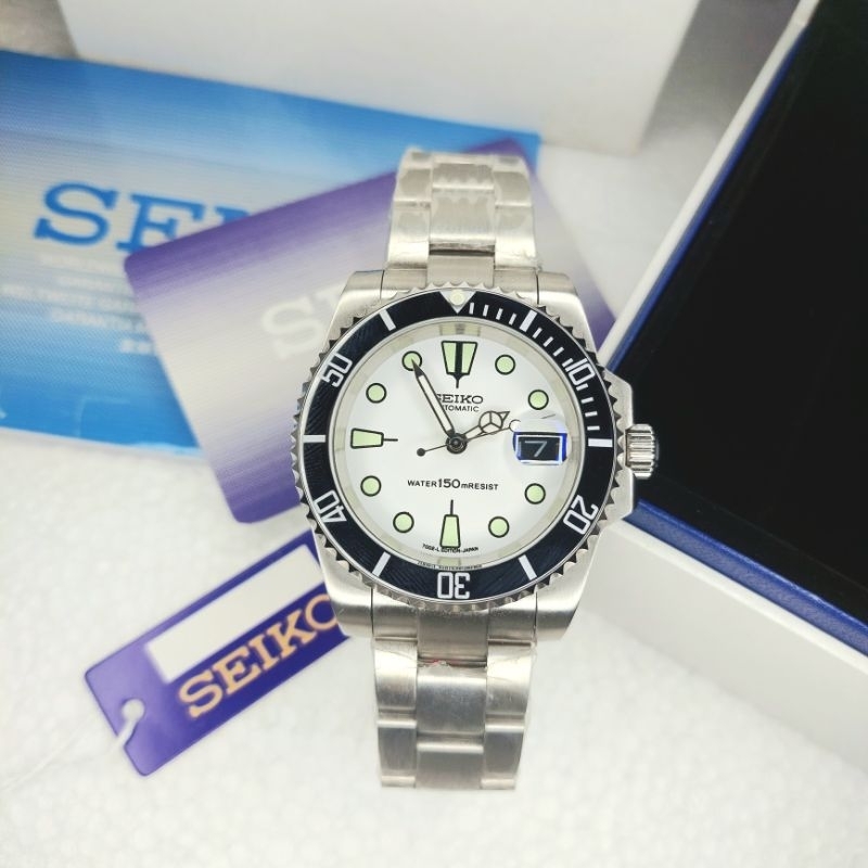 Seiko Date White Dial Automatic Jam Tangan Pria Free Box Ori