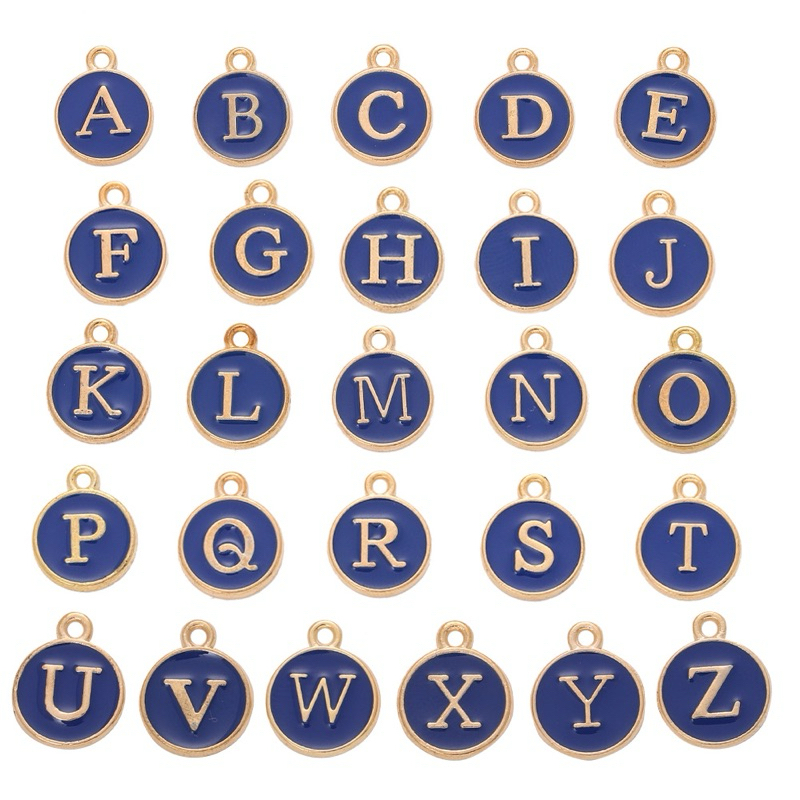 DIY 10 pcs Charm Huruf Enamel Epoxy Navy / Biru Tua bandul