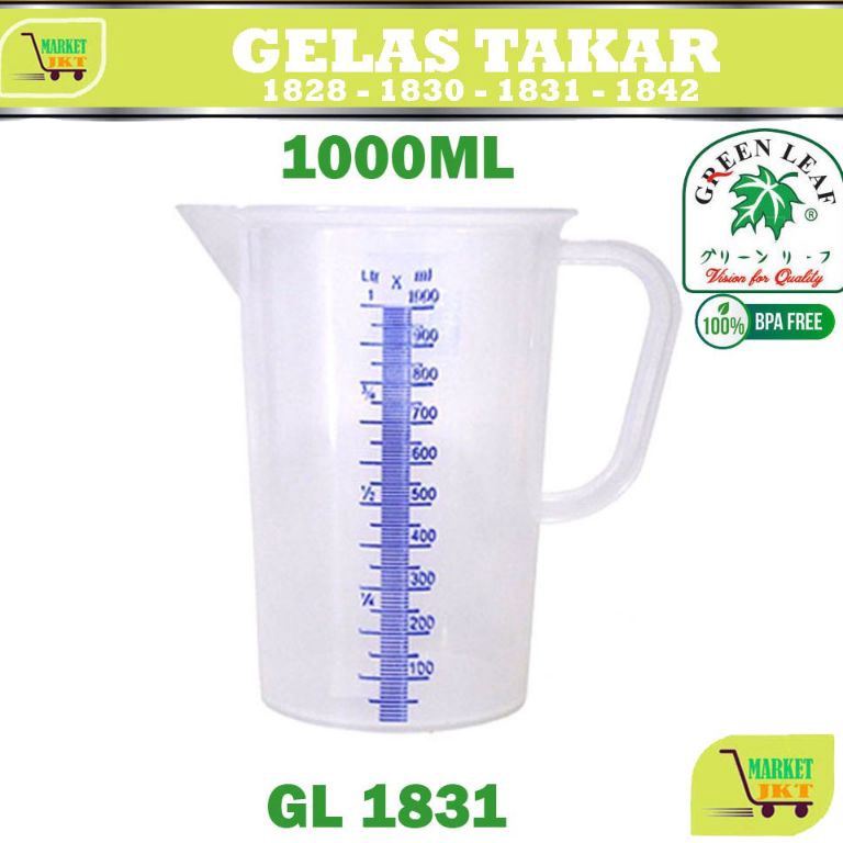 Produk Oked2D7p gelas takar ukur 1 ml 1 liter GL 1831 tahan panas green leaf
