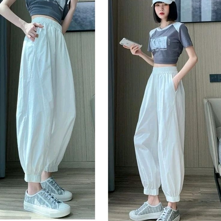 9930 Celana panjang SANDRA LOOSE JOGGER PANTS hitam putih mocca polos Korea Korean style wanita prem