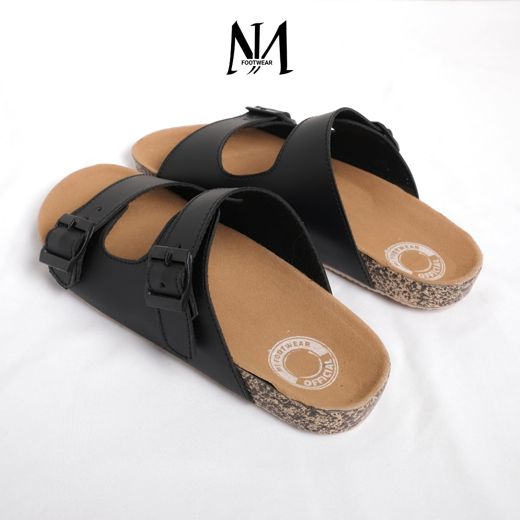 MJ Footwear-Sandal pria casual sandal slop puyuh kekinian model birken ban dua Hitam