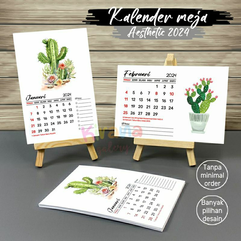 

Kalender Meja 2024 Aesthetic Easel Stand Kayu Mini Unik Ukuran A6
