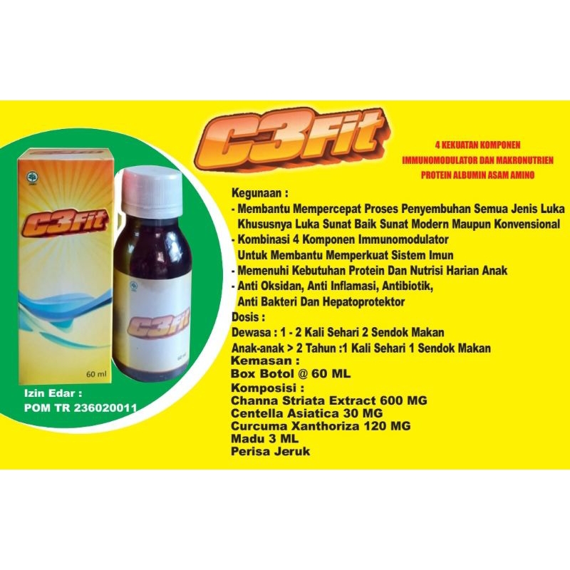 

C3FIT Syrup 60 ML / Suplemen albumin utk anak2 ( rasa enak dan dijamin tdk amis) dan luka khitan anak cepat sembuh