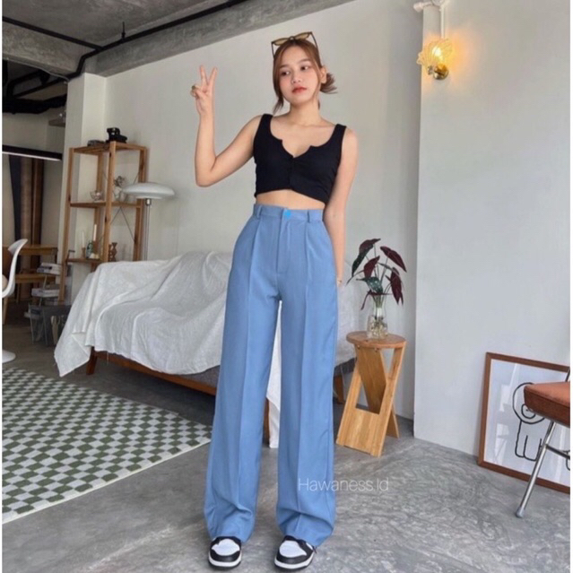 Loose Pants Trousers Celana Anti Kusut Kulot Wanita Cewek Dewasa Highwaist Kain Premium