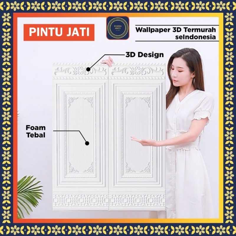 Wallpaper Dinding Foam 3D Motif Pintu Jati