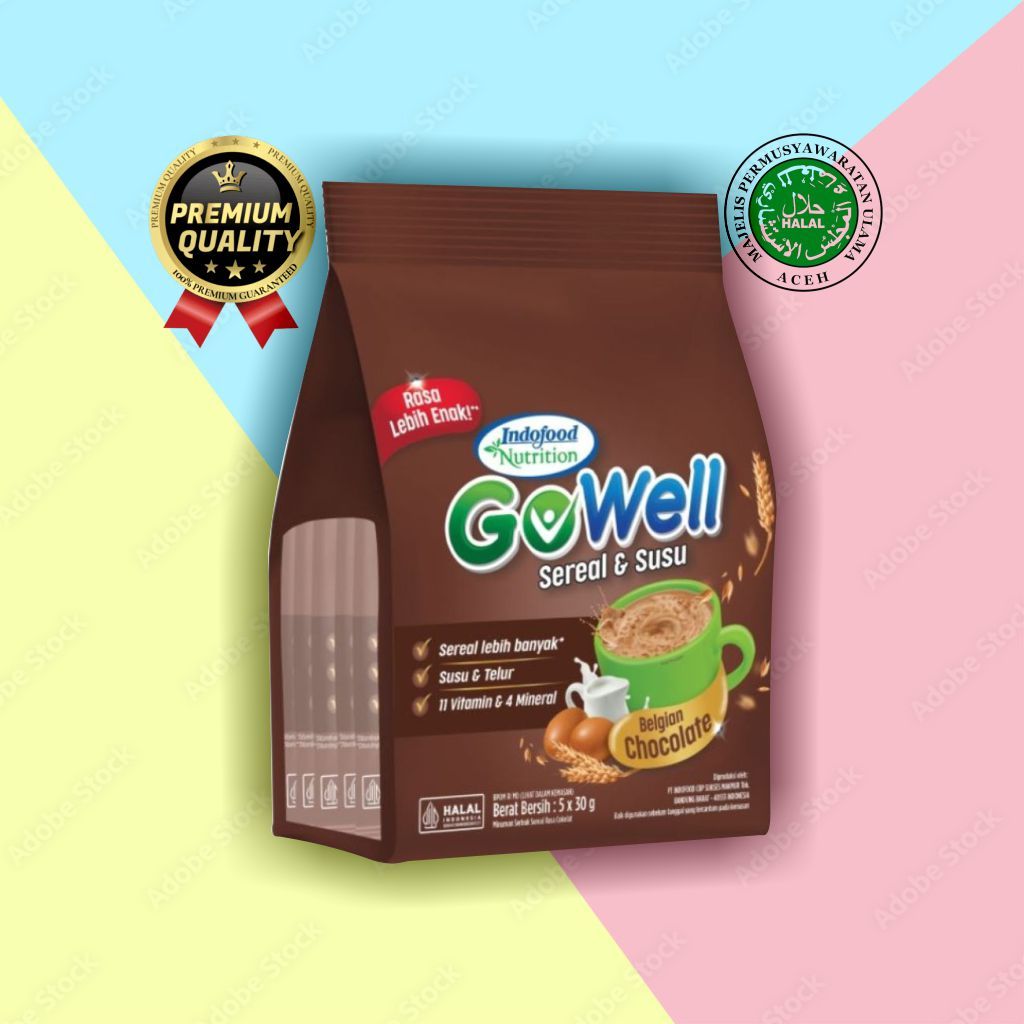 

Gowell Sereal & Susu Kemasan Pouch 150g Rasa Coklat Belgia Isi 5 Saset