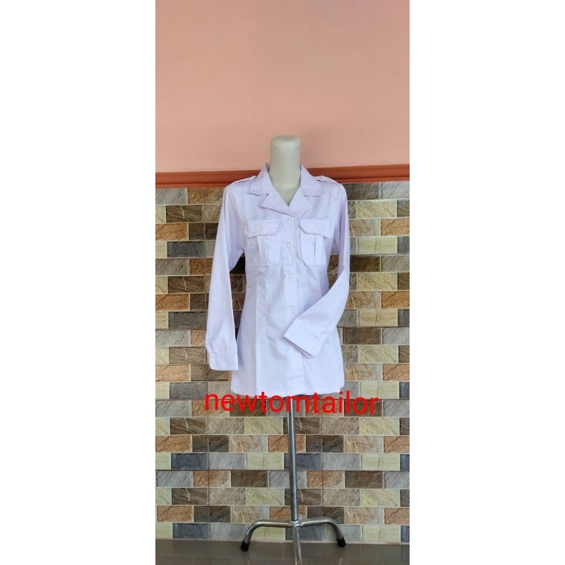 SERAGAM PDH PUTIH CEWEK LENGAN PANJANG MANSET KANCING krah rebah blaser