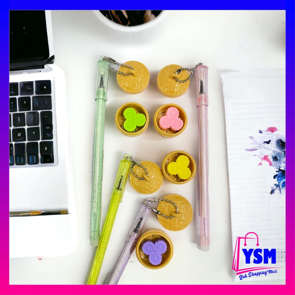 

YSM Pena Gantungan Bapao Pulpen Lucu Gantungan Dimsum Mantou Blue Ink Gel Bisa di Hapus Bolpoin Tinta Gel Cair Erasable Pen Pulpen Gantungan Makanan Lucu