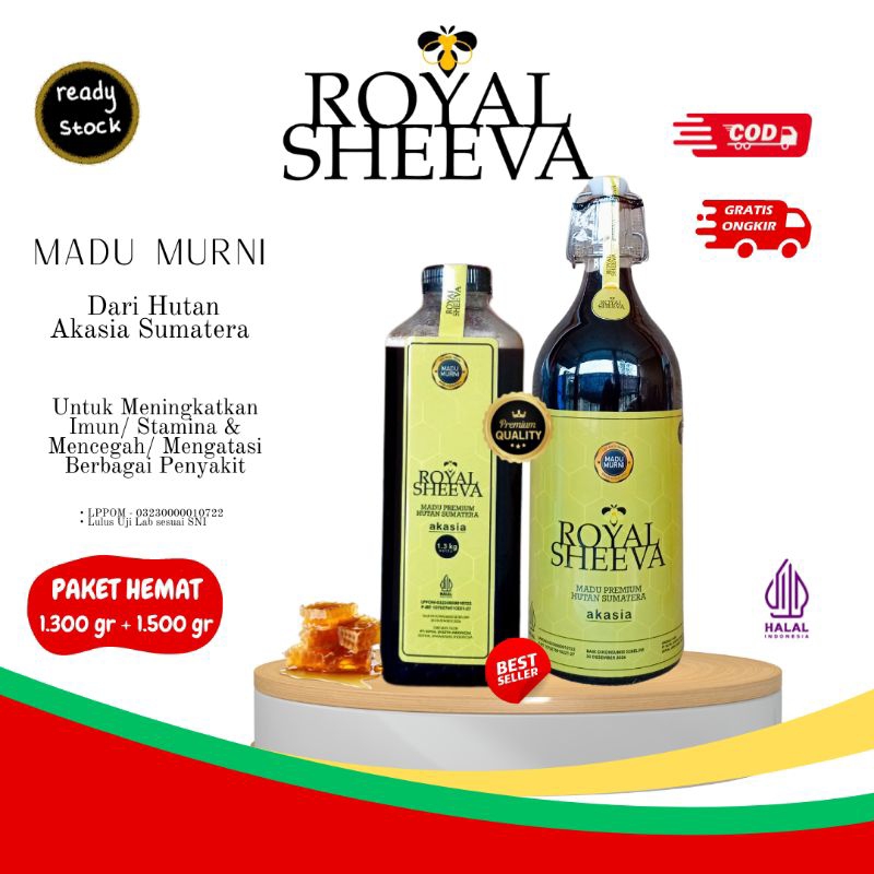 

paket hemat madu murni royal sheeva 2.800 gr madu premium hutan akasia sumatera halal mui lulus uji lab