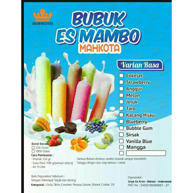 

Bubuk es mambo,( 5 rasa )es lilin ,es wawan 1250 gr