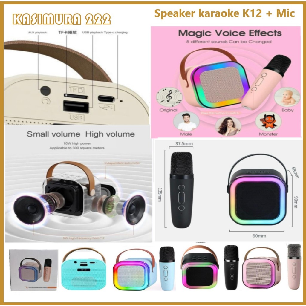 Speaker Karaoke Bluetooth K12 + Microphone Speaker Wireless Portable Colorful Karaoke Sound System