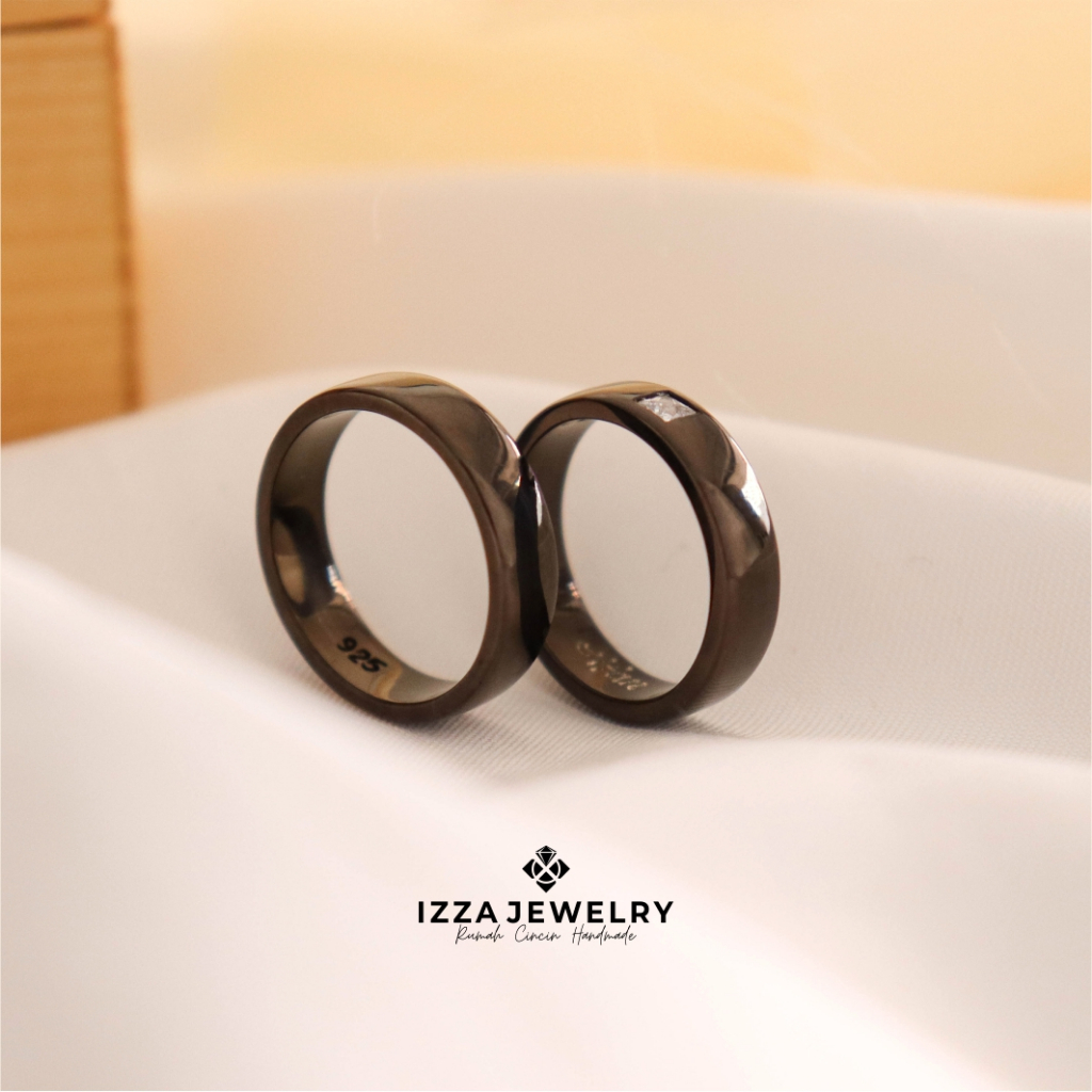 Cincin Nikah Couple Perak rodhium hitam bisa request finishing