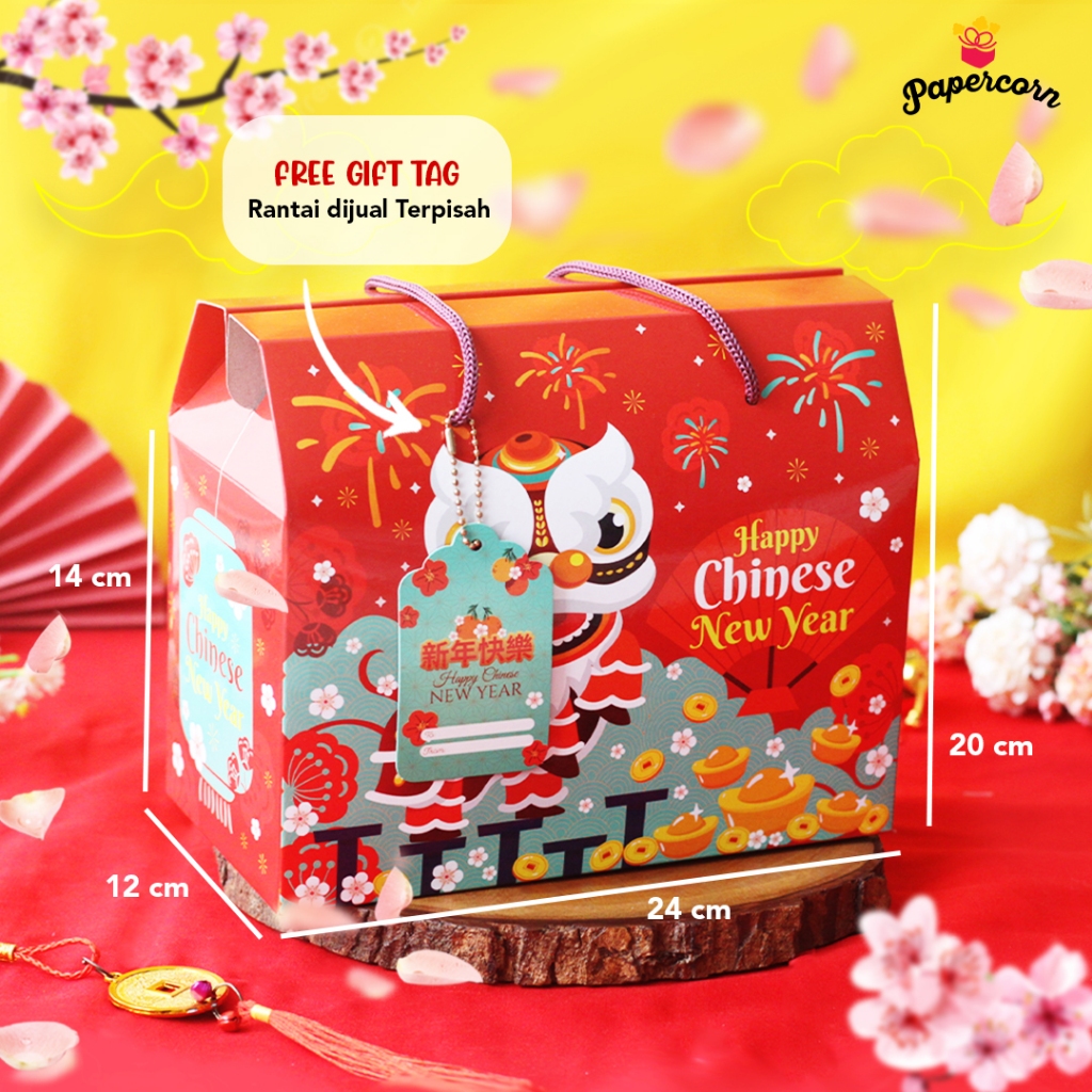 

10 Pcs Gable Box Imlek - Barongsai / Box Hampers Imlek Uk 24*12*20 cm + Free Tag