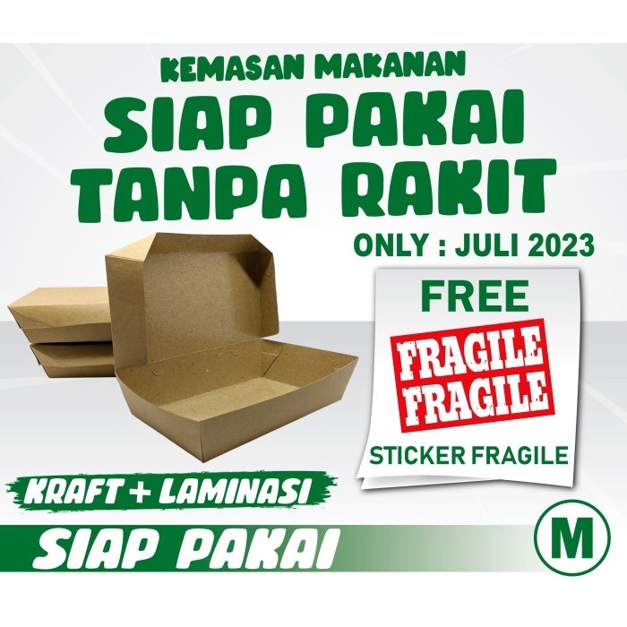 COD- IP99- Paper Lunch Box Size M Kraft / Kotak Dus Coklat Nasi Makanan Kertas (isi 50 set) uda di l