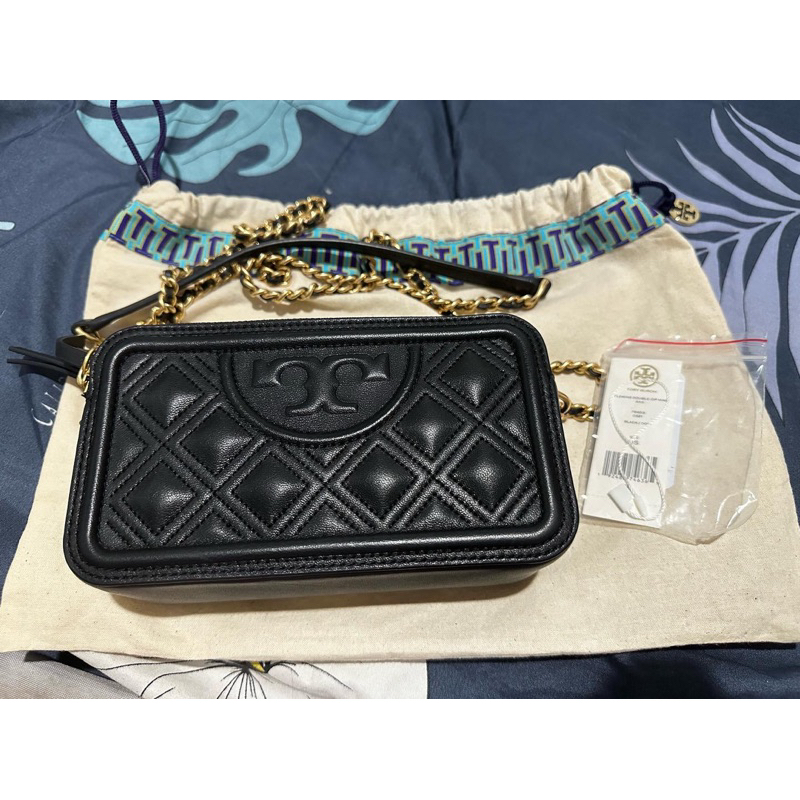 tory burch mini double zip fleming black